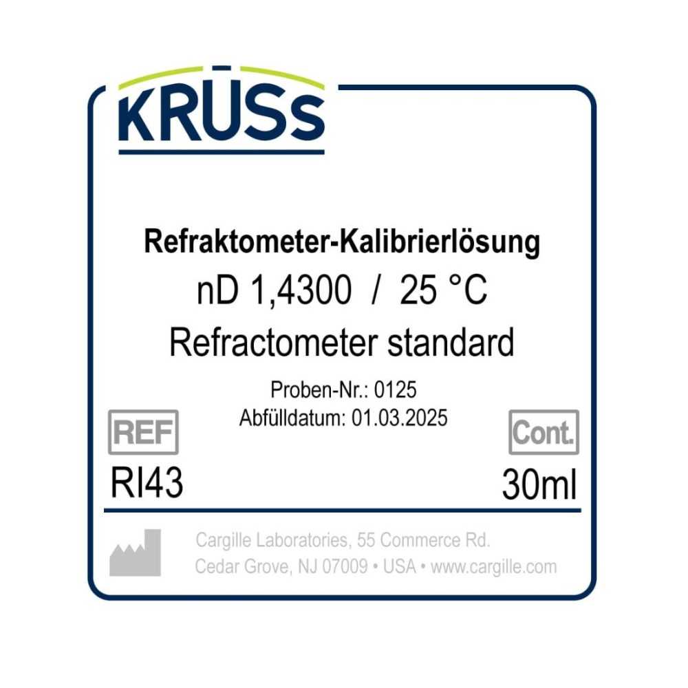 KRÜSS Liquide d'étalonnage pour réfractomètres nD 1.4300 avec certificat