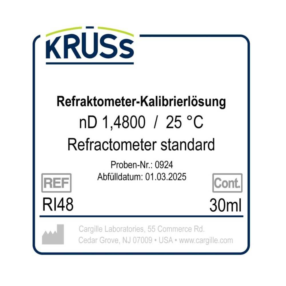 KRÜSS Liquide d'étalonnage pour réfractomètres nD 1.4800 avec certificat