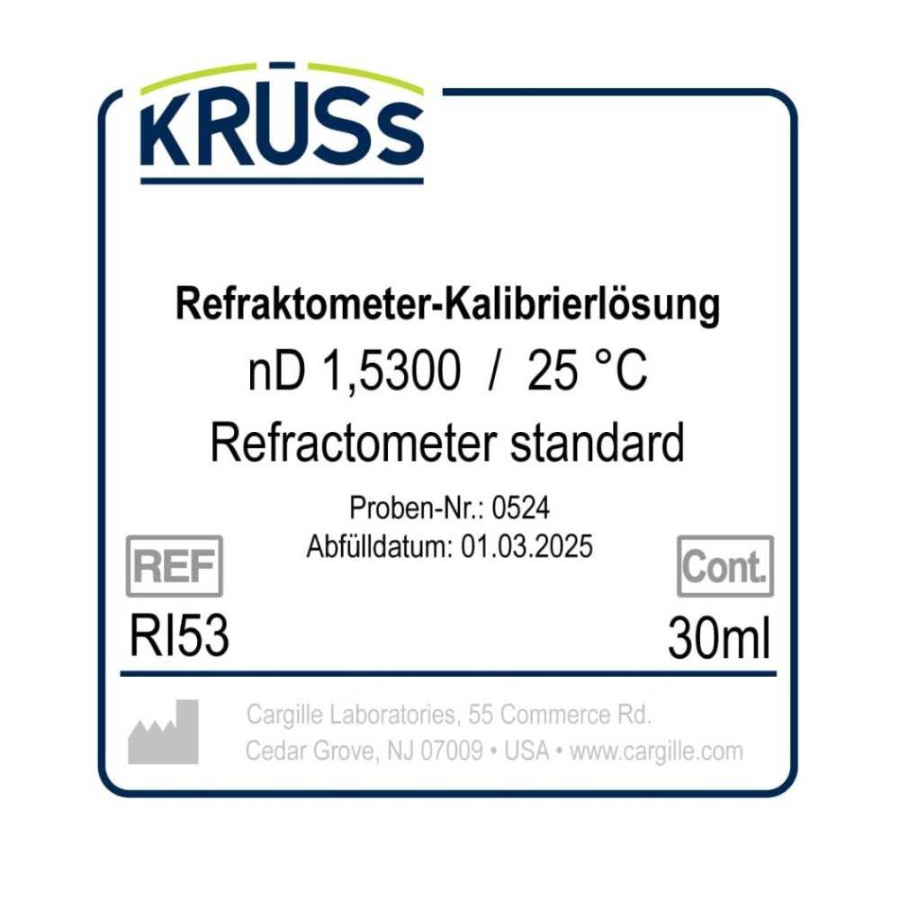 KRÜSS Liquide d'étalonnage pour réfractomètres nD 1.5300 avec certificat